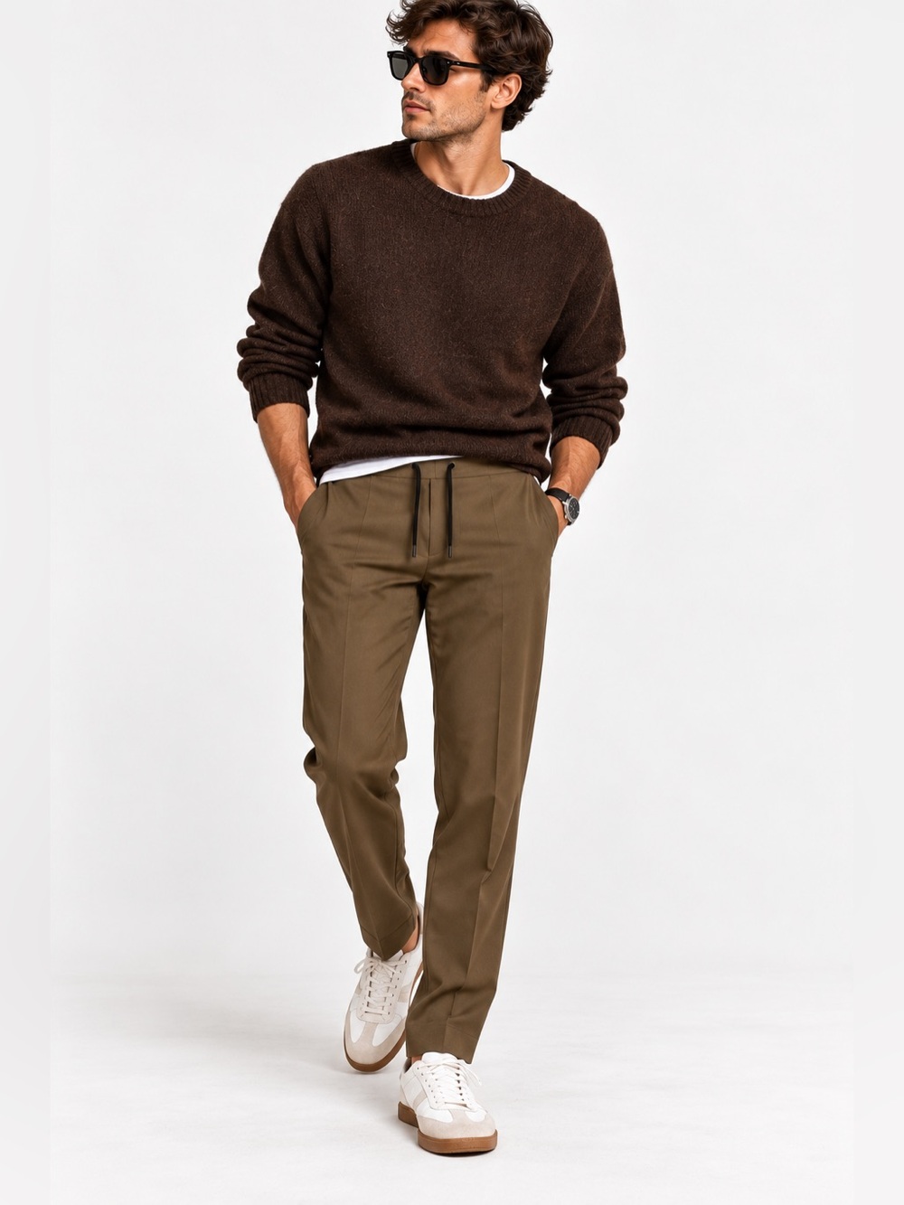 Sandro Paris Alpha Brown Wool Blend Drawstring Tailored Trousers 36 / US 28